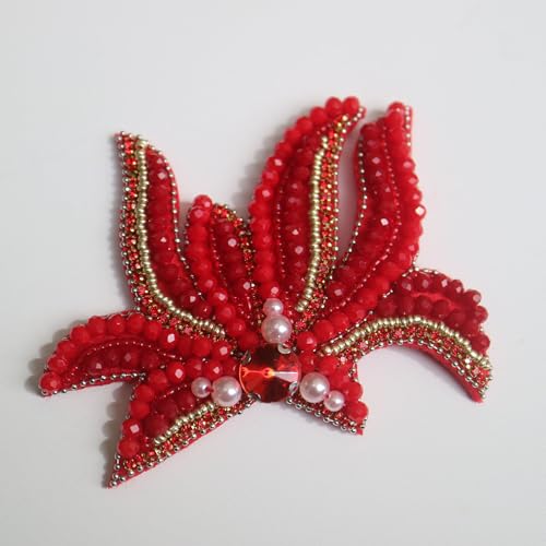 G-RUI DIY Mode rote Blume bestickte Strass Perlen Applikationen Patches für Kleidung Nähen Kleidung Abzeichen von G-RUI