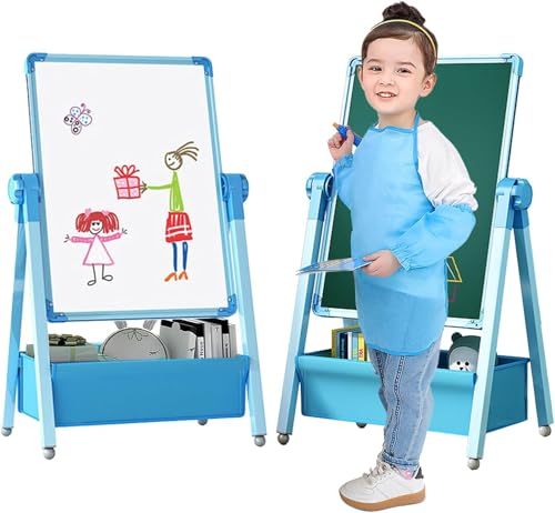 G TALECO GEAR Tafel Kinder für Kinder von 3-8 Jahren, Kindertafel mit Kreide und Magnet und Whiteboard，Standtafel Kinder 360° drehbare Magnettafel Kinder Staffelei (Blau) von G TALECO GEAR