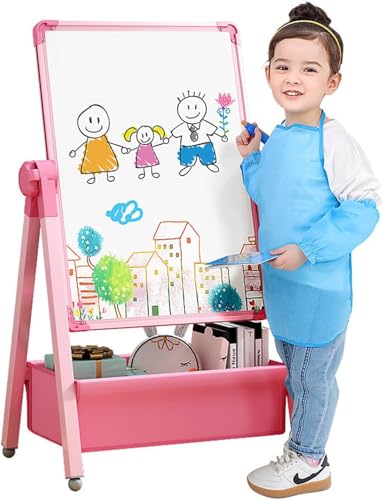 G TALECO GEAR Tafel Kinder für Kinder von 3-8 Jahren, Kindertafel mit Kreide und Magnet und Whiteboard，Standtafel Kinder 360° drehbare Magnettafel Kinder Staffelei (Rosa) von G TALECO GEAR