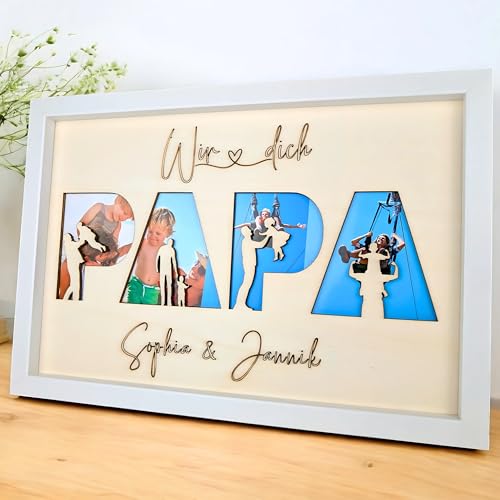 Personalisiertes Geschenk Papa – Holz Gravur im Bilderrahmen mit Fotos | Weihnachten Geschenk für Vater | Geburtstagsgeschenk für Papa | Geschenkideen für Weihnachten, Geburtstag, Vatertag (Papa) von G U T H E Lifestyle