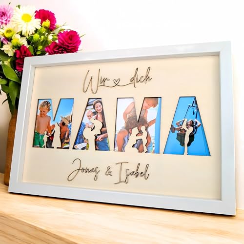 Personalisiertes Geschenk Mama – Holz Gravur im Bilderrahmen mit Fotos | Weihnachten Geschenk für Mütter | Geburtstagsgeschenk für Mama | Geschenkideen für Weihnachten, Geburtstag, Muttertag (Mama) von G U T H E Lifestyle