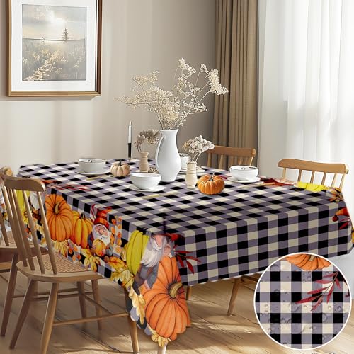 G-dake Abwaschbare Herbstliche Tischdecke, Gitter Kürbis Tischdecken Rechteckig, wasserdichte Polyester Tischdecke für Zuhause, Küche, Esszimmer, Party, Herbst/Ernte/Thanksgiving (110 x 140 cm) von G-dake