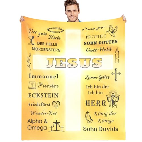 G-dake Christliche Geschenke Decke mit Bibelvers Jesus Kreuz Geschenkideen Religiöse Inspirierende Geschenke Taufgeschenke für Frauen Männer Oma Mama Freundin, Kuscheldecke Flauschig 150x200cm von G-dake