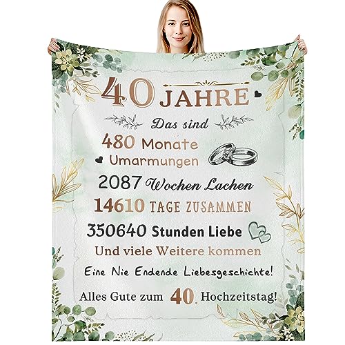 G-dake Geschenke zum 40. Hochzeitstag, 40 Jahre Hochzeitstag Rubinhochzeit Geschenk Decke für Frauen Männer Paare, Jahrestag Geschenkidee für Ihn Sie, Kuscheldecke Flauschig 130x150cm von G-dake