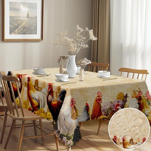 G-dake Herbstliche Tischdecke, Retro-Huhn Abwaschbar Rechteckig Tischdecke für Draußen, Wasserdichtes Polyester Tischdecken für Draußen Küche, Esstisch, Parteien Outdoor Herbst(150x220cm) von G-dake