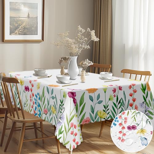 G-dake Tischdecke Abwaschbar Rechteckig, Wasserdicht Bunte Blumen Tischtuch Polyester Fleckschutz Garten Tischdecken für Draußen Küche Party Deko (110x140cm) von G-dake