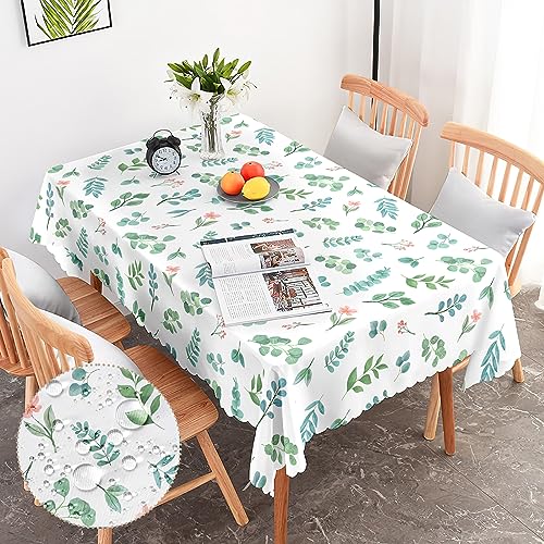 G-dake Tischdecke Abwaschbar Rechteckig, Wasserdicht Eucalyptus Blatt&Blumen Tischtuch Polyester Fleckschutz Garten Tischdecken für Draußen Küche Party Deko（140x180） von G-dake