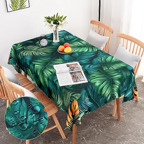 G-dake Tischdecke Abwaschbar Rechteckig, Wasserdicht Palmenblätter Tischtuch Polyester Fleckschutz Garten Tischdecken für Draußen Küche Party Deko (110x140cm) von G-dake