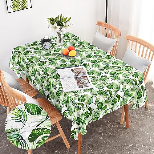 G-dake Tischdecke Abwaschbar Rechteckig,Wasserdicht Grün Tropische Palmblätter Tischtuch Polyester Fleckschutz Garten Tischdecken für Draußen Küche Party Deko(140X180) von G-dake