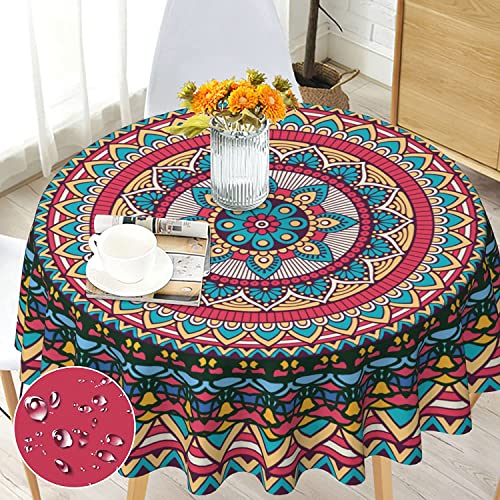 G-dake Tischdecke Abwaschbare Rund 150 cm, Tischdecke Boho Style Mandala Polyester Wetterfest Tischdecken für Küche Garten Couchtisch Party Dekoration Innen und Draußen von G-dake