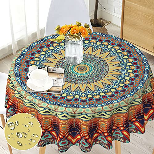 G-dake Tischdecke Abwaschbare Rund 150 cm, Tischdecke Boho Style Mandala Polyester Wetterfest Tischdecken für Küche Garten Couchtisch Party Dekoration Innen und Draußen von G-dake