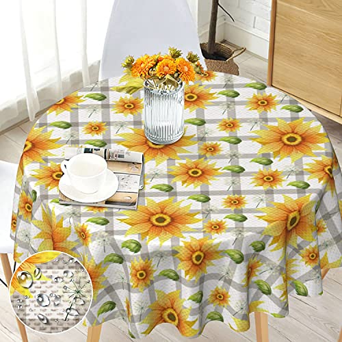 G-dake Tischdecke Abwaschbare Rund 150 cm, Tischdecke Garten Sonnenblumen Polyester Wetterfest Tischdecken für Küche Garten Couchtisch Party Dekoration Innen und Draußen von G-dake