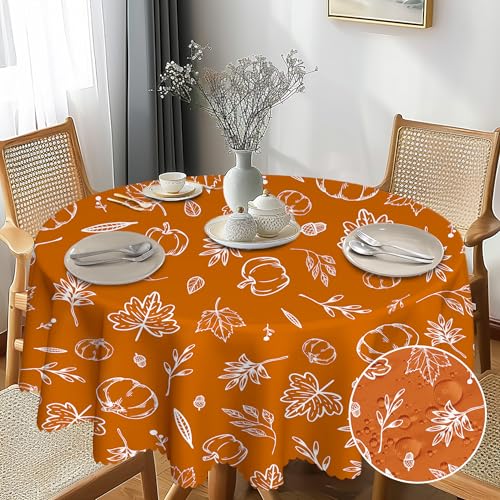 G-dake Herbstliche Tischdecke Rund, Ahornblatt Runde Tischdecke für Draußen Abwaschbar, Wasserdichtes Polyester Tischdecken Rund für Abendessen Küche, Esstisch, Parteien Outdoor Herbst(150cm) von G-dake