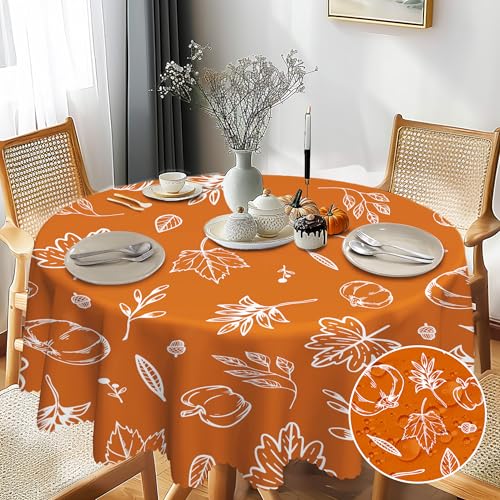 G-dake Herbstliche Tischdecke Rund, Ahornblatt Runde Tischdecke für Draußen Abwaschbar, Wasserdichtes Polyester Tischdecken Rund für Abendessen Küche, Esstisch, Parteien Outdoor Herbst(150cm) von G-dake