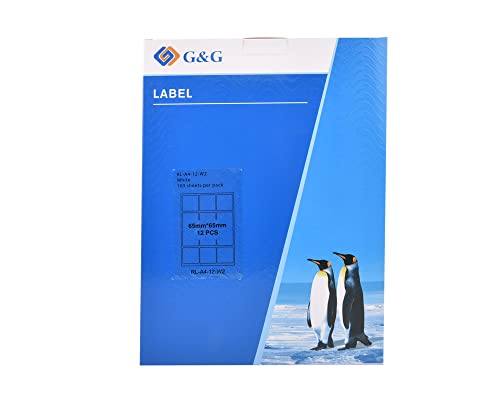 G&G 1200 Universal Etiketten A4 (65 x 65 mm) selbstklebend für Tintenstrahl- und Laserdrucker geeignet von G&G