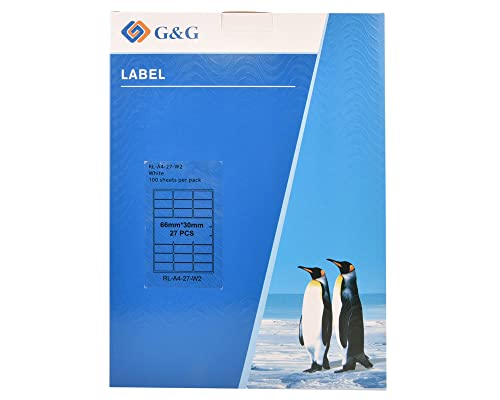 G&G 2700 Universal Etiketten A4 (66 x 30 mm) selbstklebend für Tintenstrahl- und Laserdrucker geeignet von G&G