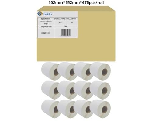 G&G Etiketten kompatibel mit Zebra 800284-605 (12x Rollen a 475 Etiketten) Gesamt Etiketten: 5700 / 102x152mm von G&G