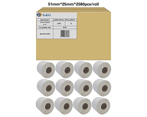 G&G Etiketten kompatibel mit Zebra 880199-025D (12x Rollen a 2.580 Etiketten) Gesamtetiketten: 30.960 / 51x25mm von G&G