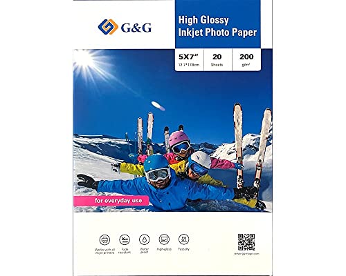 G&G Fotopapier 20 Blatt 5 x 7 Zoll / 12,7 x 17,8 cm hochglänzend 200g/m² (5 x 7, inches) von G&G