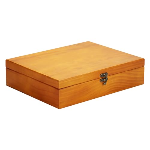 Aufbewahrungsbox aus Holz – Große Schmuckschatulle mit Klappdeckel – Rustikale dekorative Aufbewahrungsbox aus Holz mit blauem Samtfutter und antikem Riegel – Schmuckschatulle für Herren als Geschenk von G&H Decor