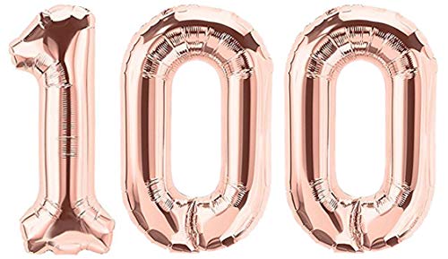 Folienballon Zahl 100 Rosa XL ca. 72 cm hoch - Zahlenballon/Luftballon rosegold für Geburtstagsparty, Jubiläum oder sonstige feierliche Anlässe (Nummer 100) von G&M