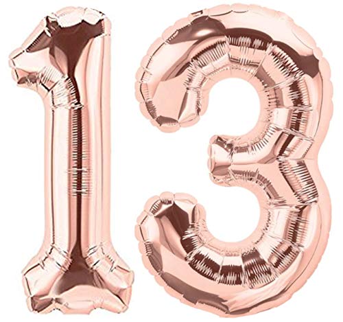 Folienballon Zahl 13 Rosa XL ca. 72 cm hoch - Zahlenballon/Luftballon rosegold für Geburtstagsparty, Jubiläum oder sonstige feierliche Anlässe (Nummer 13) von G&M