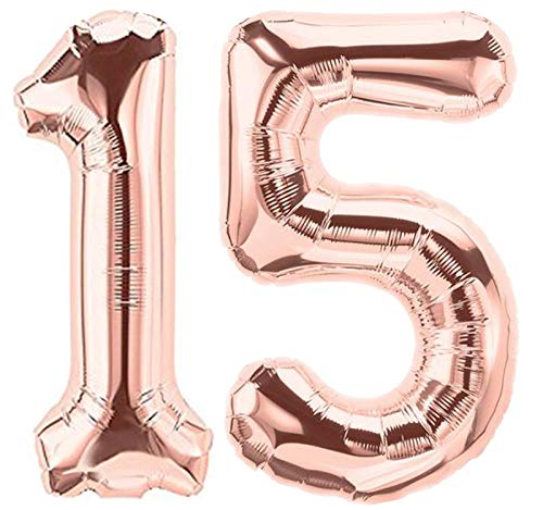 Folienballon Zahl 15 Rosa XL ca. 72 cm hoch - Zahlenballon/Luftballon rosegold für Geburtstagsparty, Jubiläum oder sonstige feierliche Anlässe (Nummer 15) von G&M