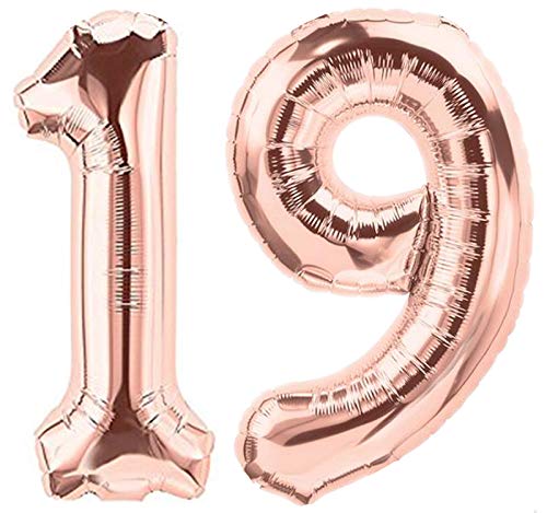 Folienballon Zahl 19 Rosa XL ca. 72 cm hoch - Zahlenballon/Luftballon rosegold für Geburtstagsparty, Jubiläum oder sonstige feierliche Anlässe (Nummer 19) von G&M