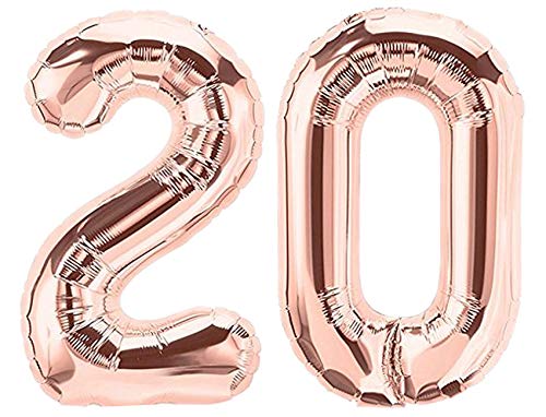 Folienballon Zahl 20 Rosa XL ca. 72 cm hoch - Zahlenballon/Luftballon rosegold für Geburtstagsparty, Jubiläum oder sonstige feierliche Anlässe (Nummer 20) von G&M