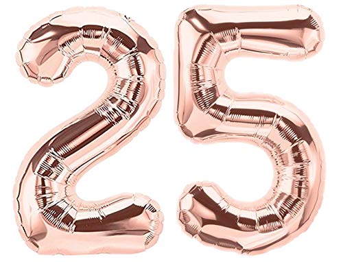 Folienballon Zahl 25 Rosa XL ca. 72 cm hoch - Zahlenballon/Luftballon rosegold für Geburtstagsparty, Jubiläum oder sonstige feierliche Anlässe (Nummer 25) von G&M