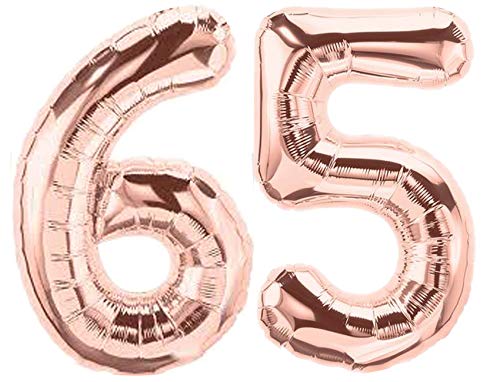Folienballon Zahl 65 Rosa XL ca. 72 cm hoch - Zahlenballon/Luftballon rosegold für Geburtstagsparty, Jubiläum oder sonstige feierliche Anlässe (Nummer 65) von G&M