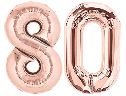 Folienballon Zahl 80 Rosa XL ca. 72 cm hoch - Zahlenballon/Luftballon rosegold für Geburtstagsparty, Jubiläum oder sonstige feierliche Anlässe (Nummer 80) von G&M