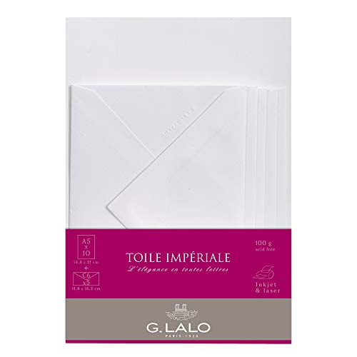 Lalo 62200L Korrespondenz Set Toile impériale (mit 5 Blatt DIN A5, 14,8 x 21 cm, gerade Kante und 5 Umschläge, 11,4 x 16,2 cm, nassklebend und gefüttert) weiß von G. Lalo