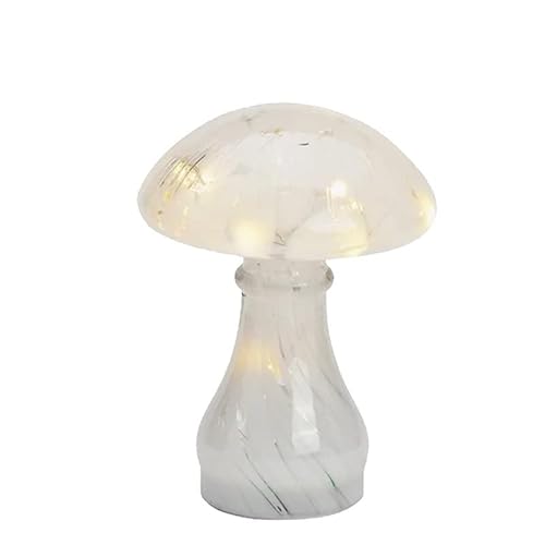 G. Wurm Dekoleuchte Pilz Glas H:18 cm, Weiss gepunktet, Pilz Lampe mit LED Lichterkette, Dekolampe, Tischleuchte, Pilzlampe von G. Wurm