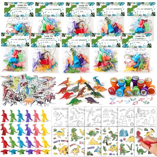 G.C 122 Pcs Dinosaurier Party Mitgebsel Kindergeburtstag Gastgeschenke Dino Buntstifte Zeichenkarten Stempel Aufkleber Mini Dino Figuren Dankeskarten Einladungskarten Dino Pinata Füllung Mitbringsel von G.C