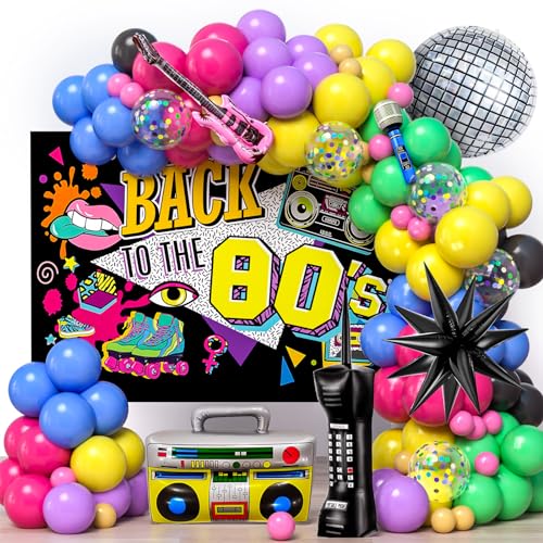 G.C 80er 90er Jahre Party Deko, 95 Stück Retro Disco Mottoparty Ballon Girlande mit Hintergrund Bunt Luftballons Discokugel Gitarre Mikrofon Audio Folienballons 80s 90s Hip Hop Geburtstag Deko von G.C