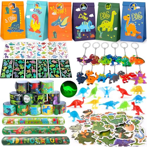 G.C Dinosaurier Mitgebsel Kindergeburtstag Dino Party Mitbringsel Kindergeburtstag mit Mini-Dinosaurier Schlüsselanhänger Schnapparmband Partytüten Pinata Füllung Dino Give Aways Gastgeschenk Junge von G.C