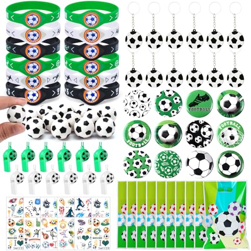 G.C Fussball Mitgebsel Kindergeburtstag Mitbringsel Jungen mit Fußball Bounce Ball Trillerpfeife Brosche Armband Schlüsselanhänger Tattoo Fussball Party Give Aways Gastgeschenk Pinata Füllung von G.C