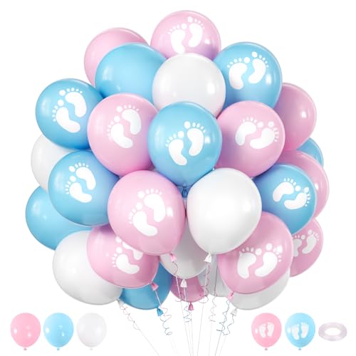 G.C Gender Reveal Balloon 12 Zoll, 50 stück Luftballons Rosa und Blau Weißes,Boy or Girl Ballon Gender Reveal Baby Shower Party Deko Geschlecht Offenbaren Deko Party von G.C