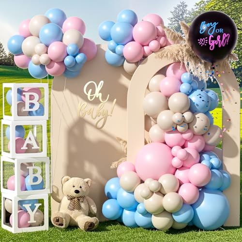 G.C Gender Reveal Party Deko Ballon Girlande, 108 Stück Luftballons Blau Rosa Beige mit Ballonbox Boy or Girl Ballon, Gender Reveal Luftballon Girlande Party Deko für Geschlecht Offenbaren Party von G.C