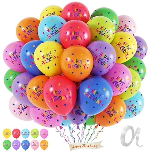 G.C 50 Stück Luftballons Pastell Ballon Bunt Geburtstagsdeko Party Deko Happy Birthday Ballon Helium Luftballons für Kindergeburtstag Deko Babyparty (Happy Birthday Bunt) von G.C