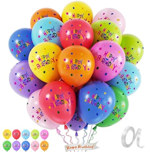 Luftballons Pastell Ballon Bunt Geburtstagsdeko Party Deko Happy Birthday Ballon Helium Luftballons für Kindergeburtstag Deko Babyparty Rente Ruhestand Party (Happy Birthday Bunt 2, 20) von G.C