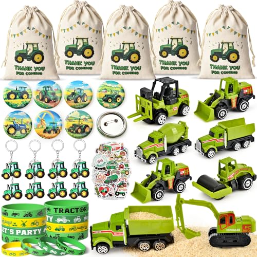 G.C Traktor Party Mitgebsel Kindergeburtstag Gastgeschenke Fahrzeug Spielzeugauto Aufziehautos Kordelzugbeutel Button Pin Armband Geschenktüte Auto LKW Mottoparty Pinata Füllung für Jungen Kinder von G.C