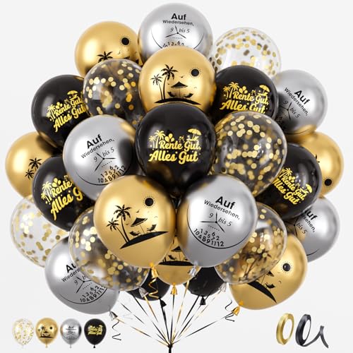 G.C 32 Stück Ruhestand Luftballons Rente Deko, schwarzes Gold Metallic Luftballons für Abschiedsfeier Ruhestand Deko Pensionierung Party Endlich Rentner Party Deko für Männer Frauen von G.C