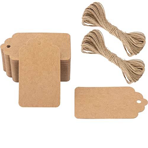 G2PLUS 100 Stück Kraftpapier Anhänger,Geschenkanhänger,Etiketten aus Kraftpapier 7x4CM Anhänger Papier Kraftpapier Etiketten Tags Braun für Valentinstag Hochzeit Geschenke von G2PLUS