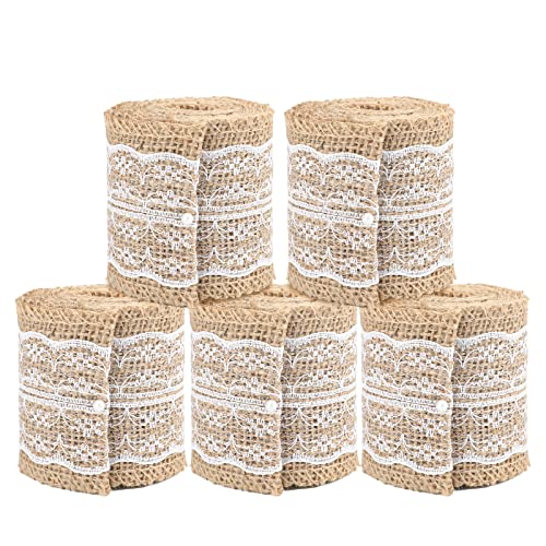 G2PLUS 10M Juteband mit Spitze, 6CM Vintage Basteln Jutebänder,Jute Spitze Dekoband für Hochzeit Geschenke Weihnachten Deko von G2PLUS