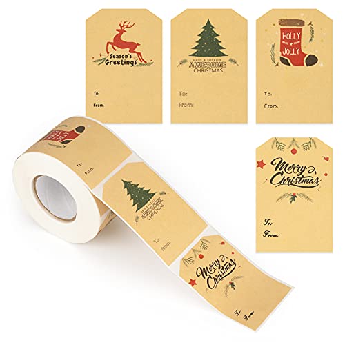 G2PLUS 300stk Weihnachten Aufkleber zu Beschriften, Kraftpapier Weihnachten Sticker, 7.5x5CM Beschriftbares Namensaufkleber, Braun Weihnachten Geschenkaufkleber für Geschenke Beklebt und Beschriftet von G2PLUS