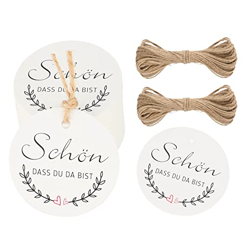 5CM Geschenkanhänger SCHÖN DASS DU DA BIST Etiketten Anhänger Tags 100stk mit 20M Jute Schnur von G2PLUS