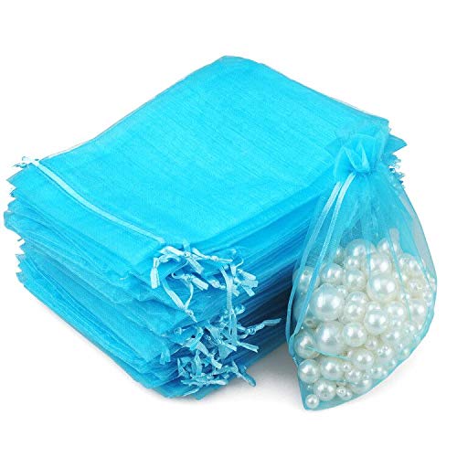 G2PLUS 100 Stück Blau Organzasäckchen, 13x18 CM Groß Geschenk Organzabeutel, Hochzeit Organza-Beutelchen mit Kordelzug Sie als Hochzeit Bonbonsbeutel, Schmuckbeutel, Geschenkbeutel von G2PLUS