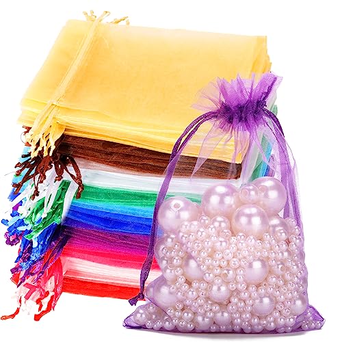 G2PLUS 100 Stück Bunt Organzasäckchen, 10x15 CM Geschenk Organzabeutel, Hochzeit Organza-Beutelchen mit Kordelzug Sie als Hochzeit Bonbonsbeutel, Schmuckbeutel, Geschenkbeutel von G2PLUS